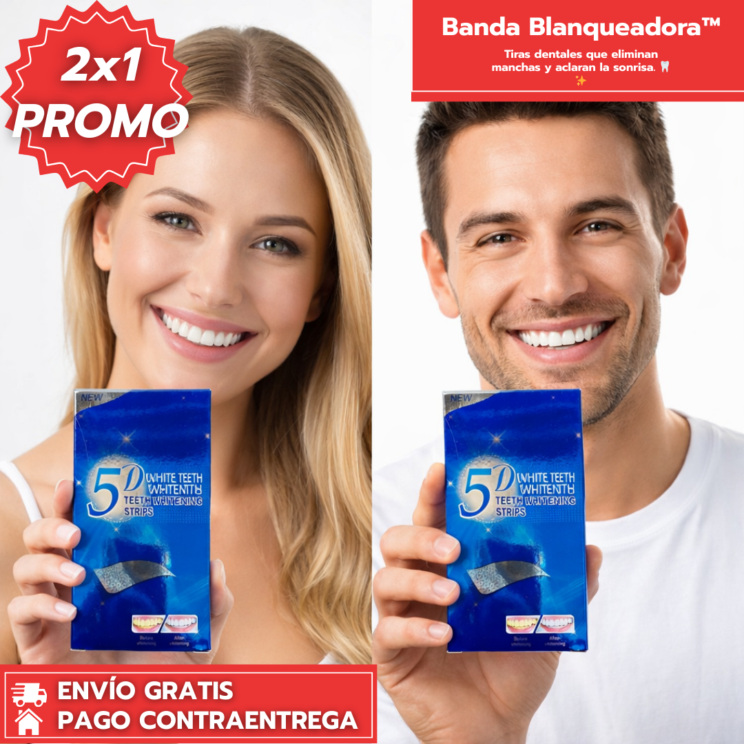 Banda Blanqueadora: Tiras dentales que eliminan manchas y aclaran la sonrisa. 🦷✨