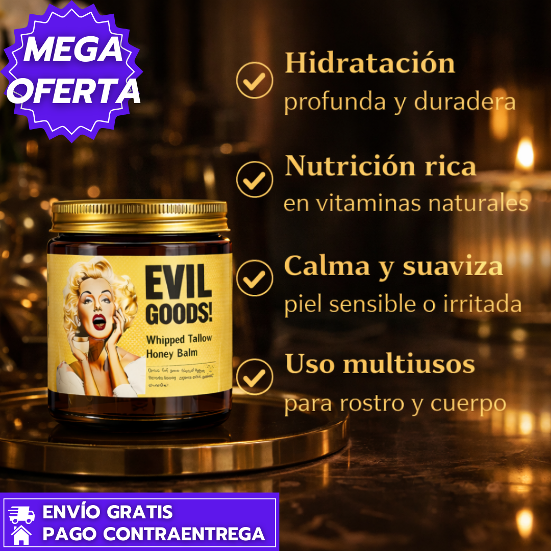 Evil Goods: Bálsamo Facial Nutritivo de Sebo y Miel que Hidrata y Restaura la Piel de Forma Natural.