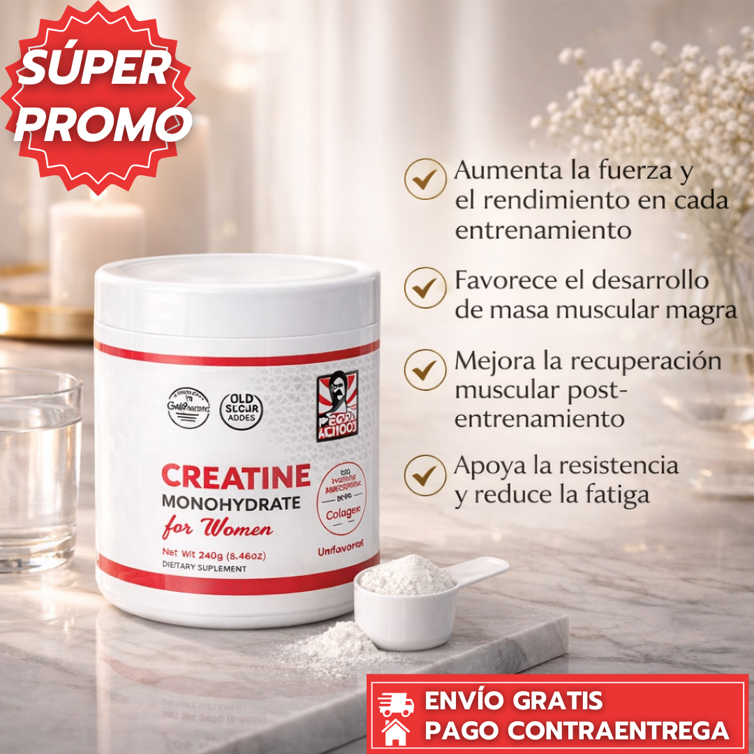 Creatina Monohydratada: Aumenta fuerza y mejora la recuperación muscular femenina. 💪