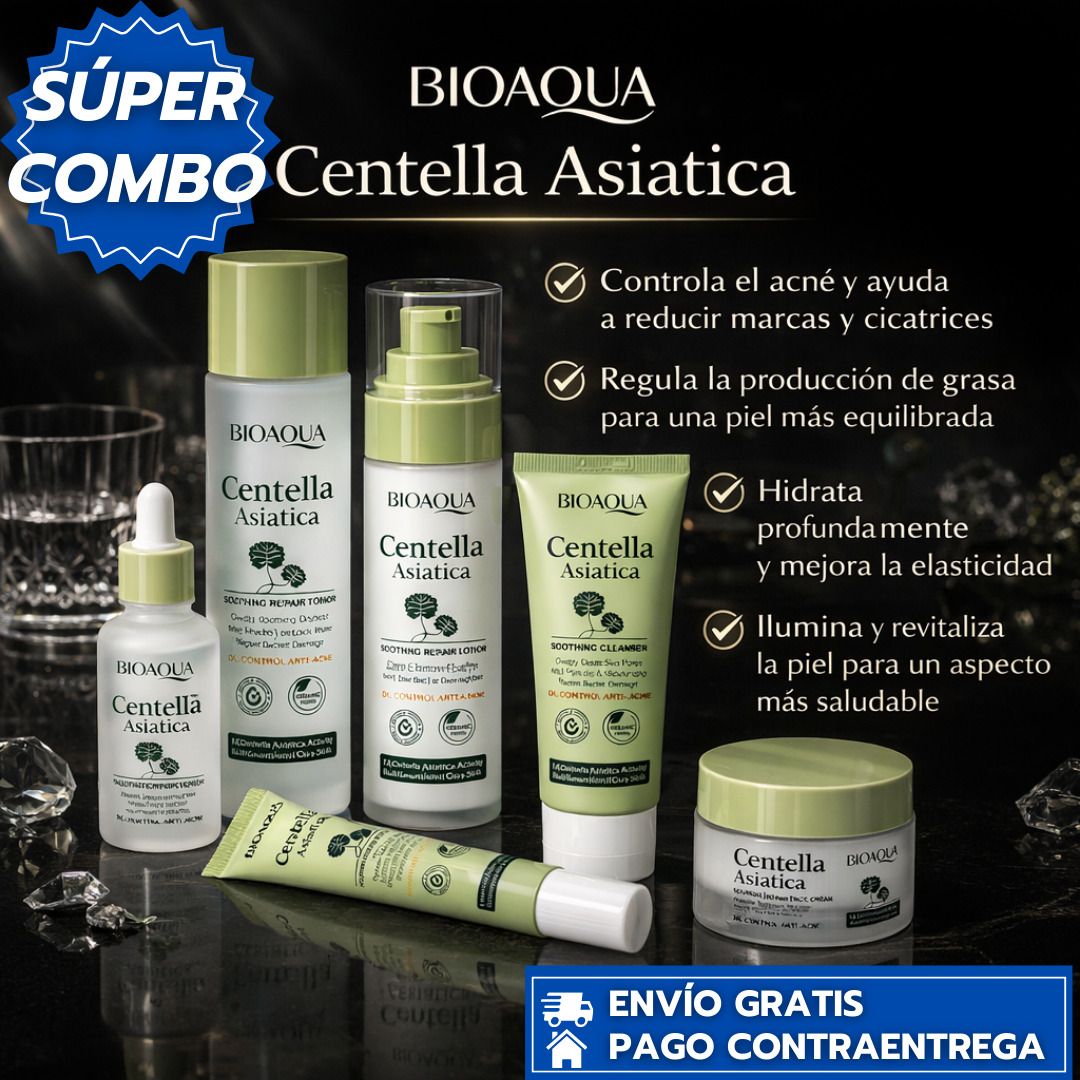 Bioaqua Centella: Kit facial que controla el acné, equilibra la grasa y revitaliza la piel.